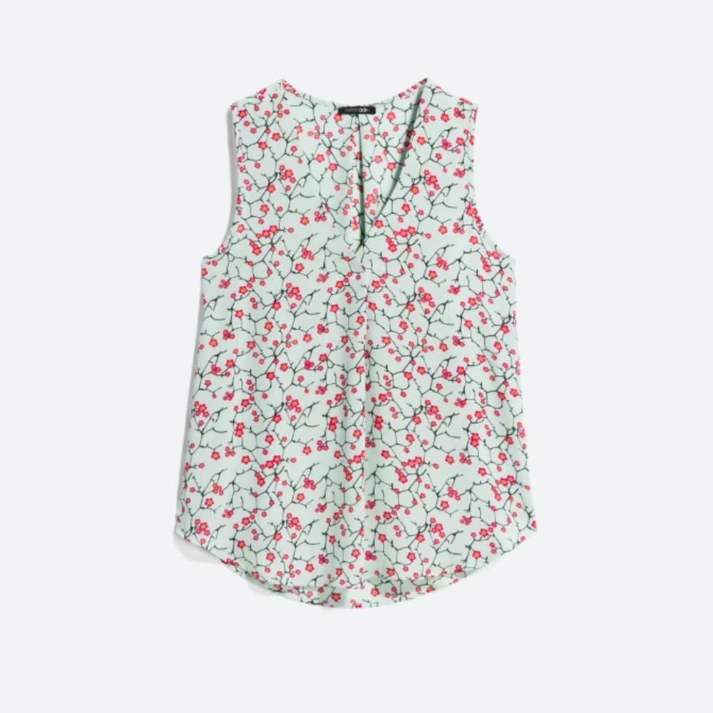 Papermoon Mint Floral Sleeveless Blouse with Pink Blossoms